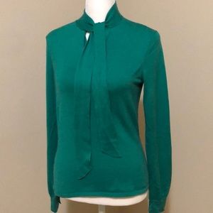 Ann taylor green silk cashmere bow tie sweater sz XS